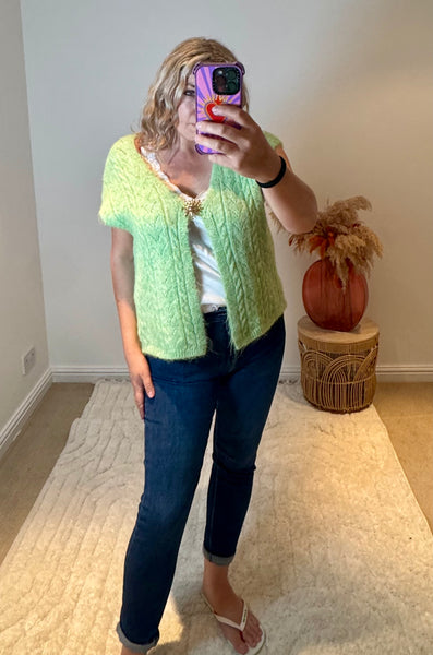 Sun Brooch Detail Knitted Waistcoat | Pistachio Green