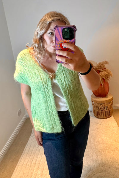 Sun Brooch Detail Knitted Waistcoat | Pistachio Green