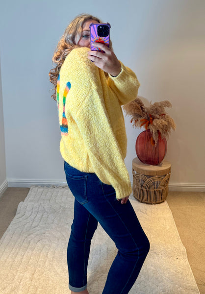 Rainbow Love Back Printed Jumper | Yellow