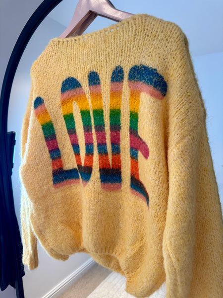 Rainbow Love Back Printed Jumper | Yellow
