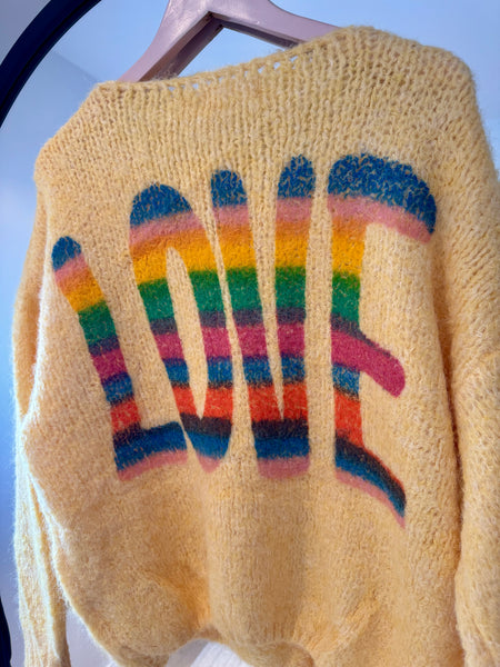 Rainbow Love Back Printed Jumper | Yellow