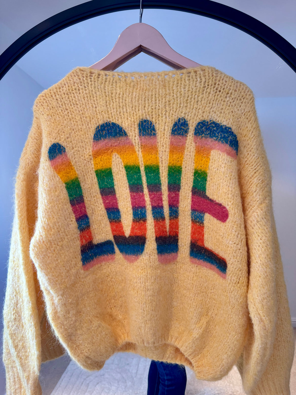 Rainbow Love Back Printed Jumper | Yellow