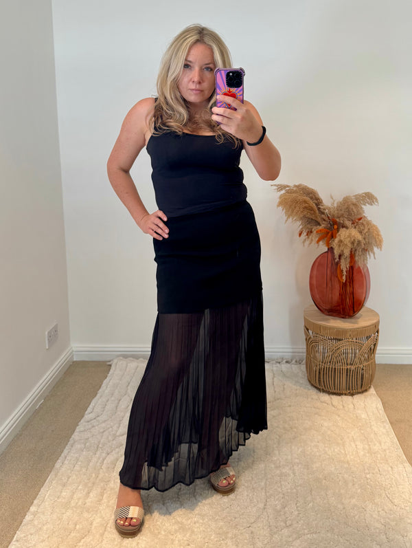 Lola Bandage and Chiffon Pleated Skirt | Black