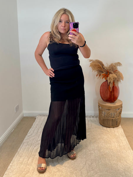 Lola Bandage and Chiffon Pleated Skirt | Black