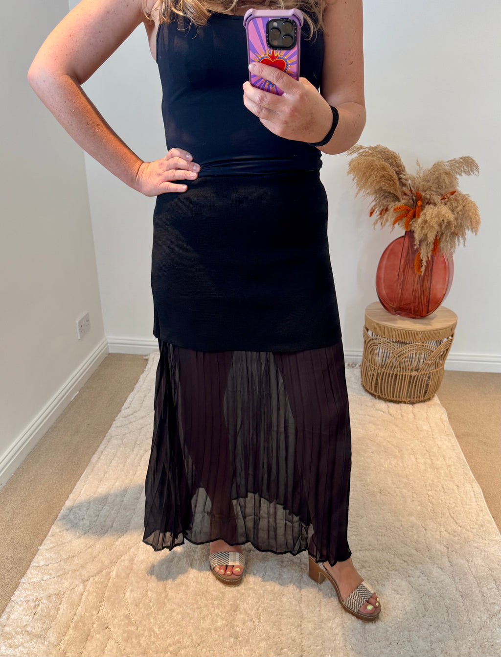 Lola Bandage and Chiffon Pleated Skirt | Black