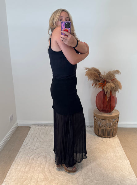 Lola Bandage and Chiffon Pleated Skirt | Black