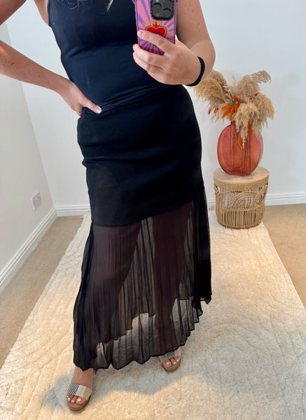 Lola Bandage and Chiffon Pleated Skirt | Black