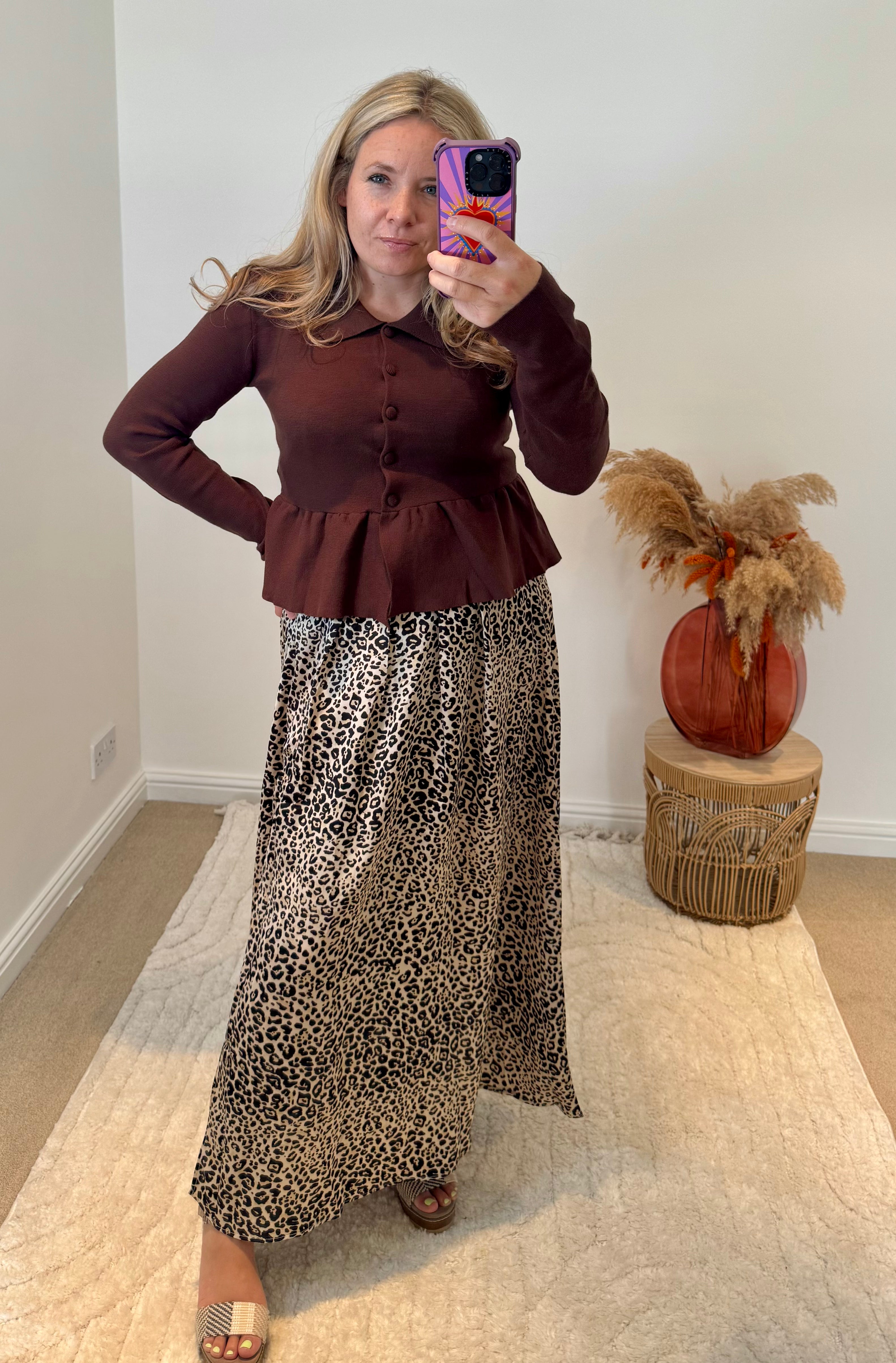 Collared Peplum Cardigan | Chocolate Brown