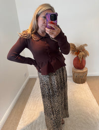 Collared Peplum Cardigan | Chocolate Brown
