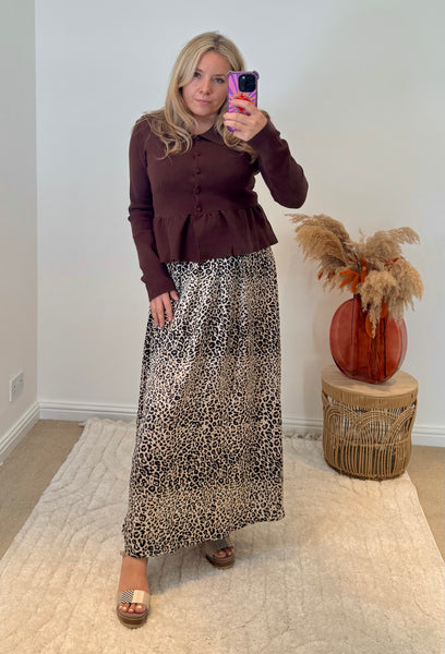 Collared Peplum Cardigan | Chocolate Brown