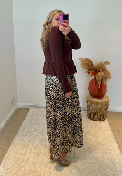 Collared Peplum Cardigan | Chocolate Brown