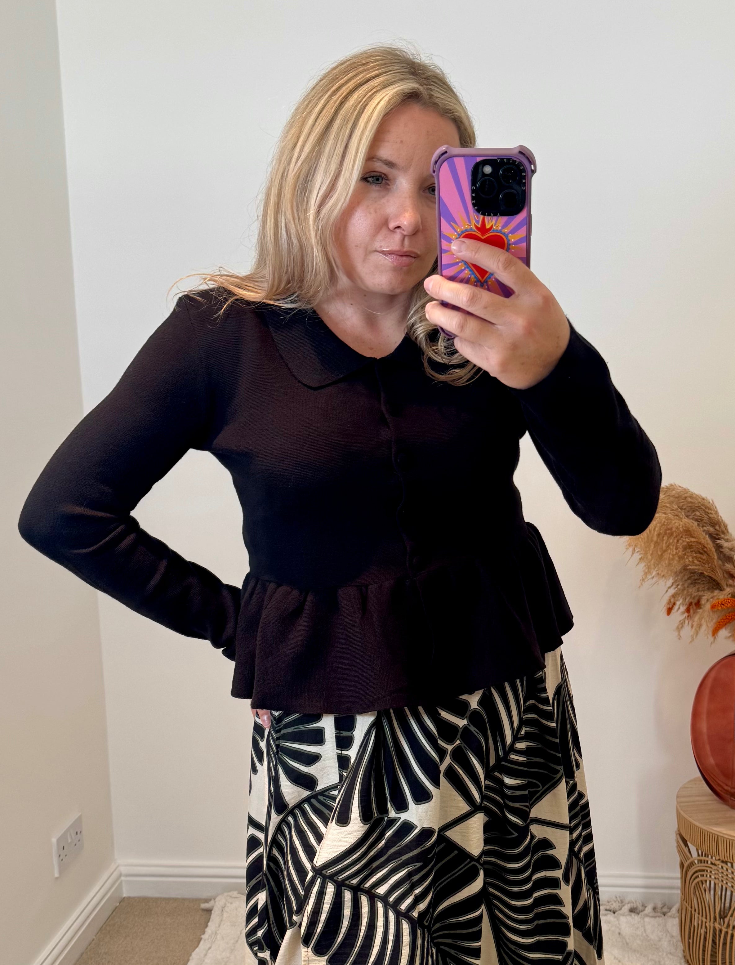 Collared Peplum Cardigan | Black