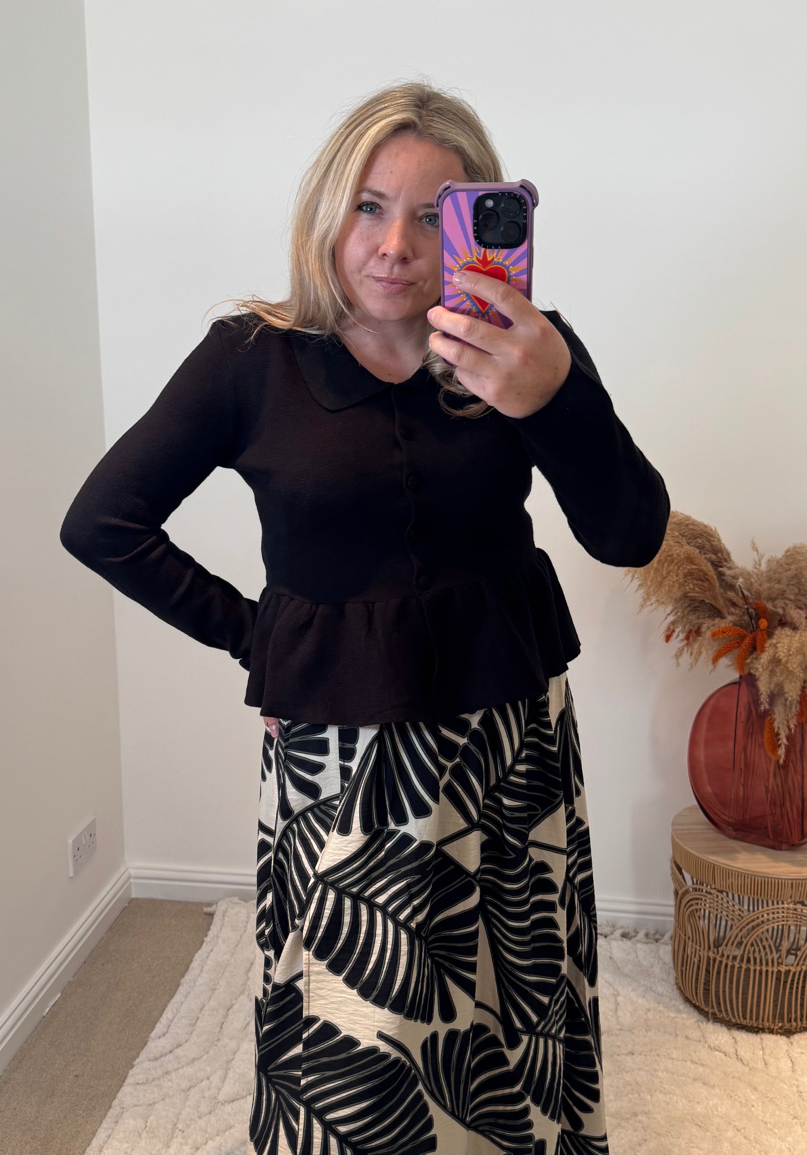 Collared Peplum Cardigan | Black