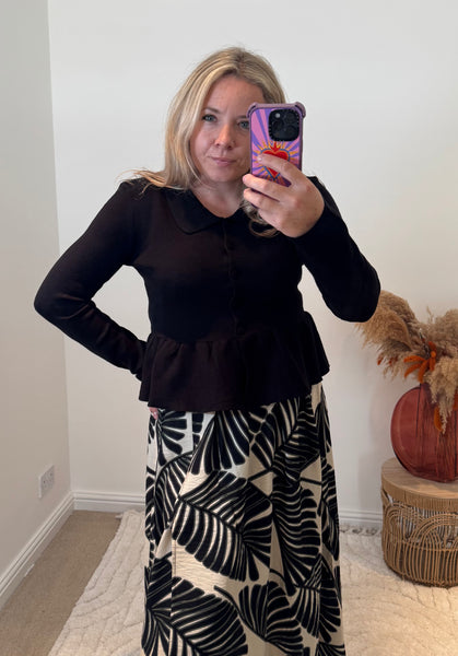 Collared Peplum Cardigan | Black