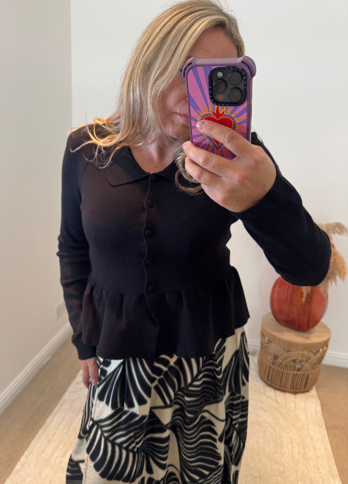 Collared Peplum Cardigan | Black