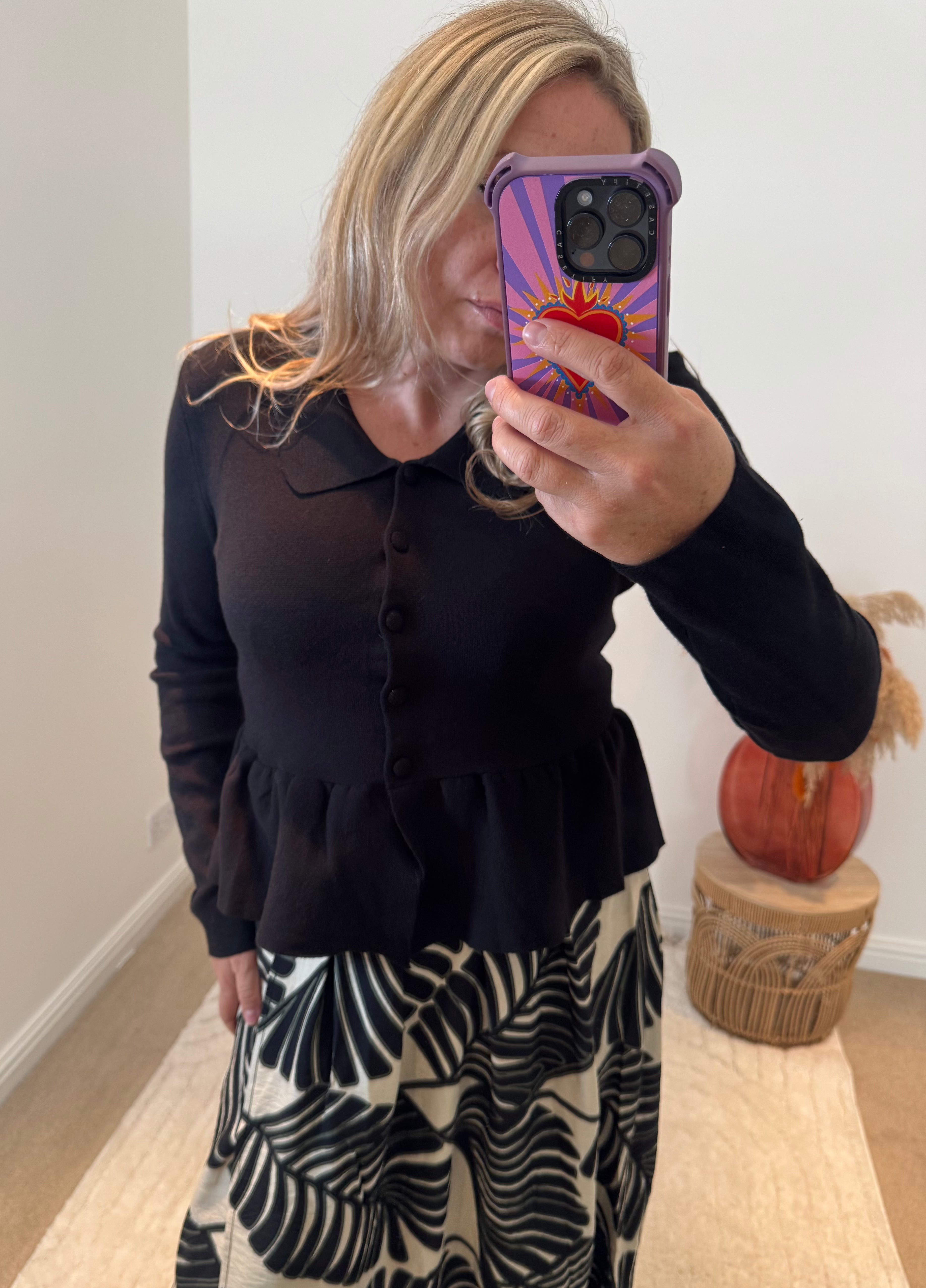 Collared Peplum Cardigan | Black