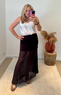 Lola Bandage and Chiffon Pleated Skirt | Chocolate