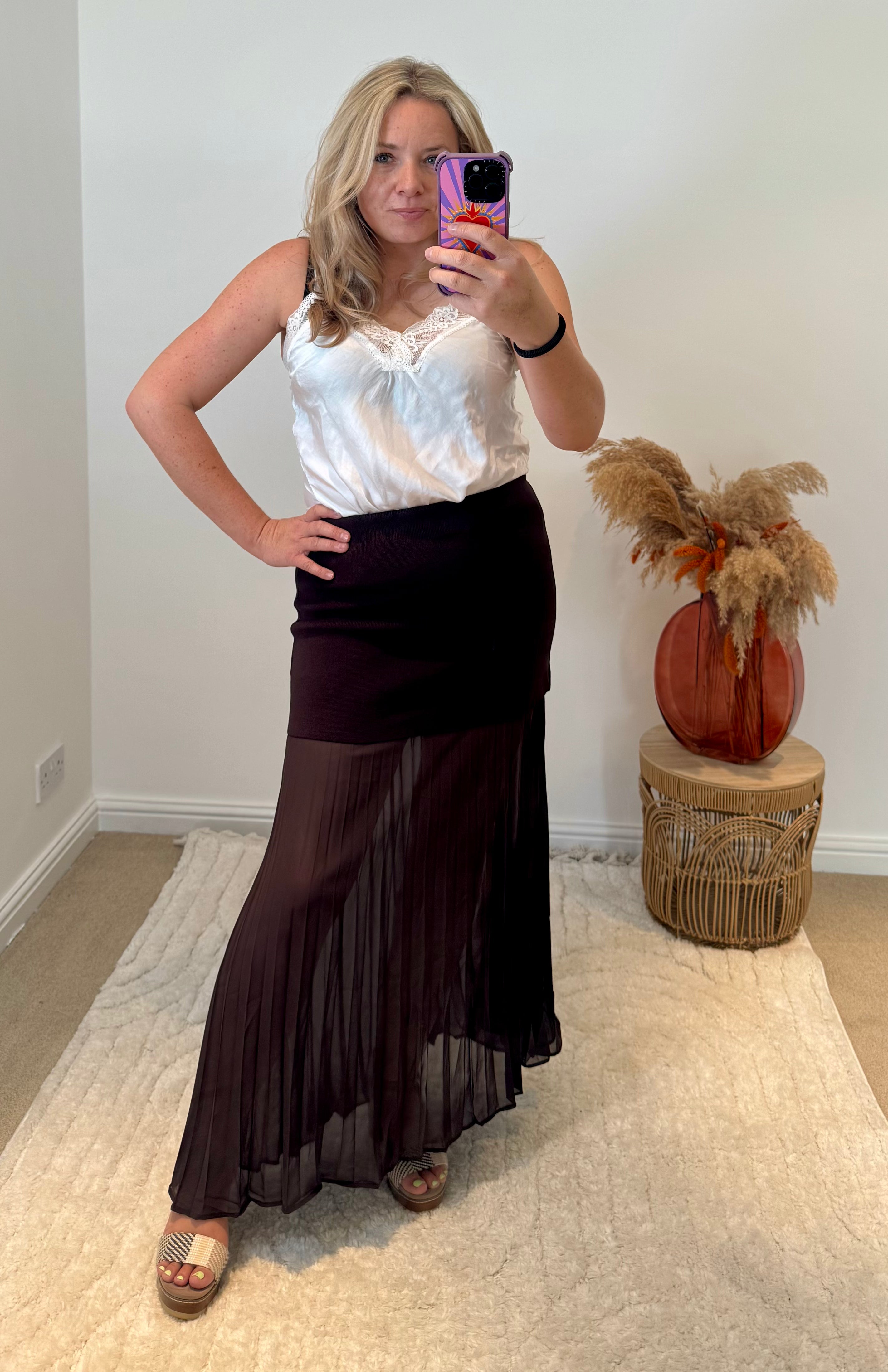 Lola Bandage and Chiffon Pleated Skirt | Chocolate