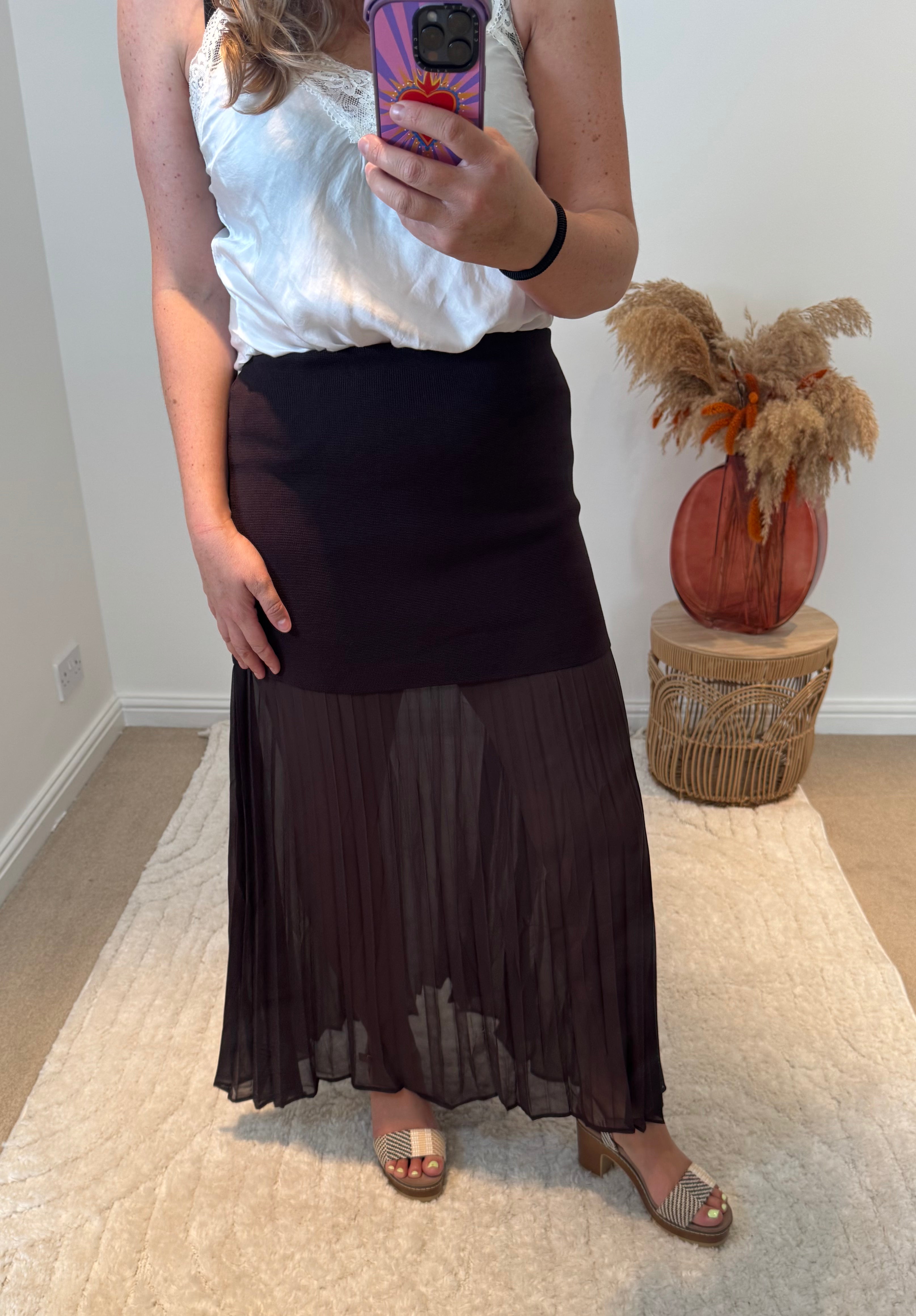 Lola Bandage and Chiffon Pleated Skirt | Chocolate