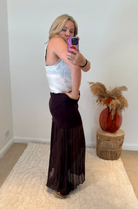 Lola Bandage and Chiffon Pleated Skirt | Chocolate