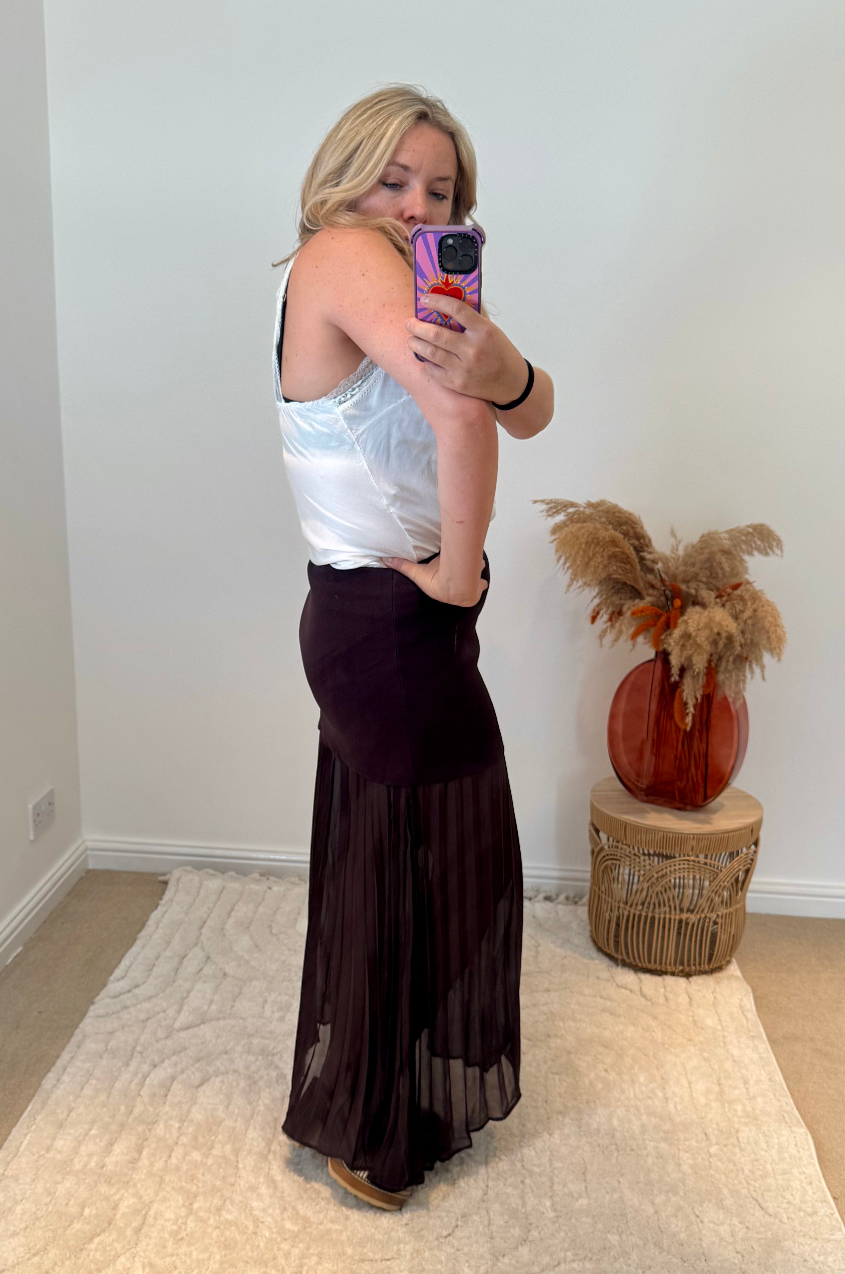 Lola Bandage and Chiffon Pleated Skirt | Chocolate