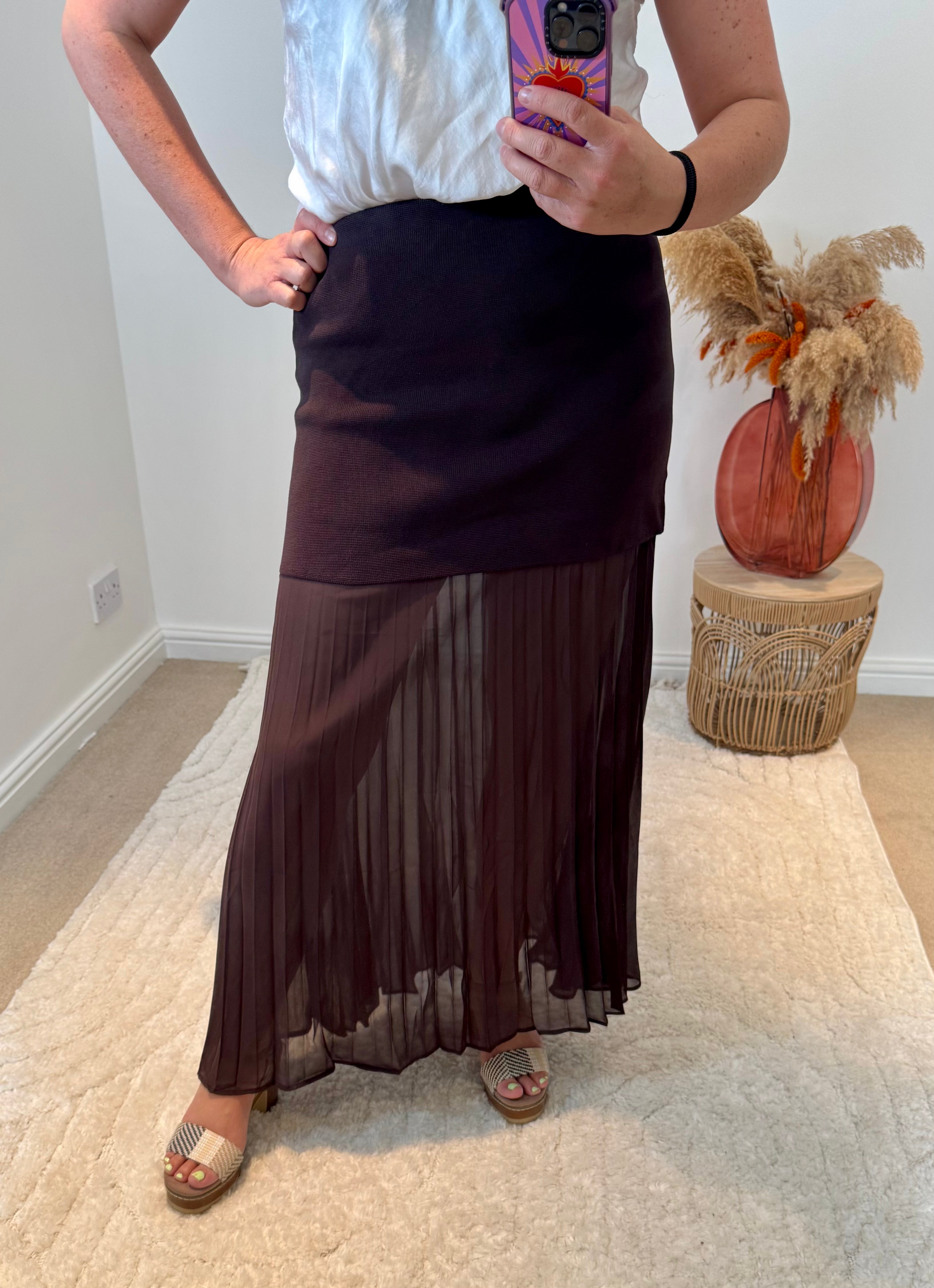 Lola Bandage and Chiffon Pleated Skirt | Chocolate