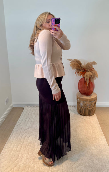 Collared Peplum Cardigan | Beige