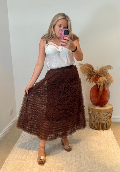 Fluffy Layered Tulle Skirt | Chocolate Brown
