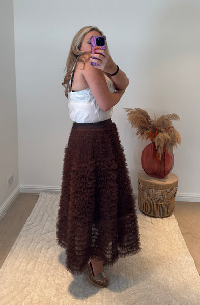 Fluffy Layered Tulle Skirt | Chocolate Brown