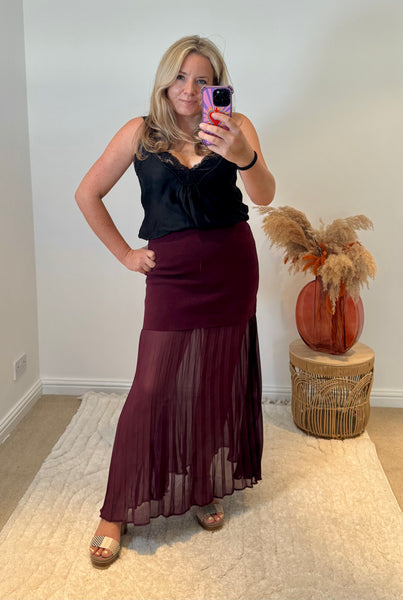 Lola Bandage and Chiffon Pleated Skirt | Purple Berry