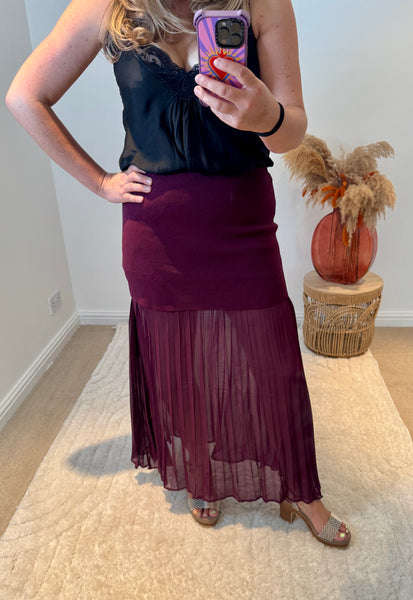 Lola Bandage and Chiffon Pleated Skirt | Purple Berry