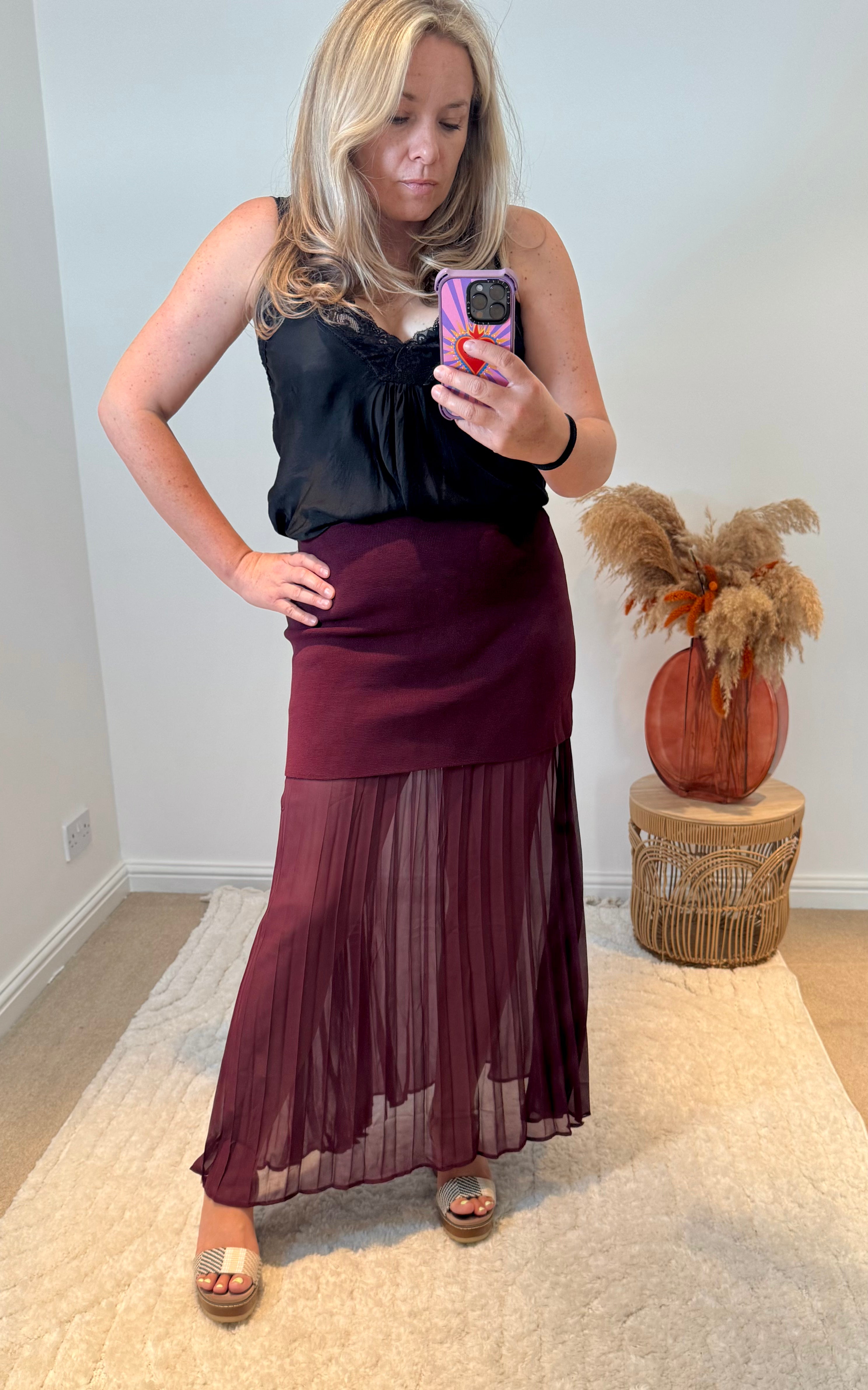 Lola Bandage and Chiffon Pleated Skirt | Purple Berry