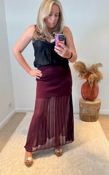 Lola Bandage and Chiffon Pleated Skirt | Purple Berry