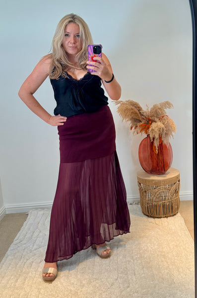 Lola Bandage and Chiffon Pleated Skirt | Purple Berry