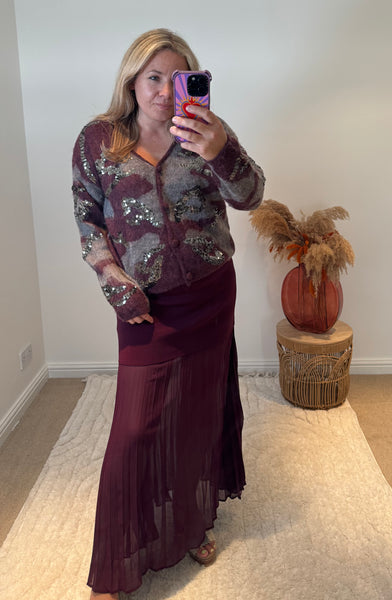 Lola Bandage and Chiffon Pleated Skirt | Purple Berry