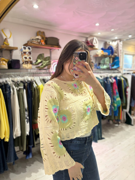 Flower Crochet Cropped Jumper | Mint Multi