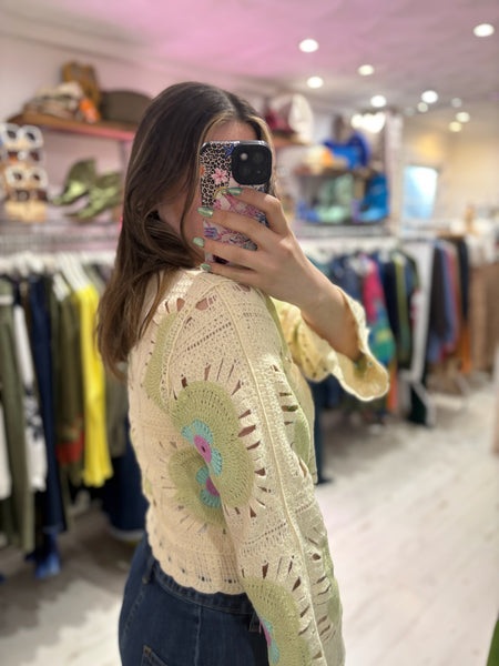 Flower Crochet Cropped Jumper | Mint Multi