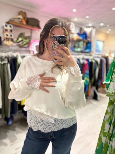 Lace Underlay Sweatshirt | Off White