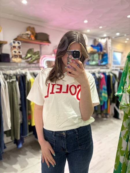 Soleil Retro Graphic Print Tee | White