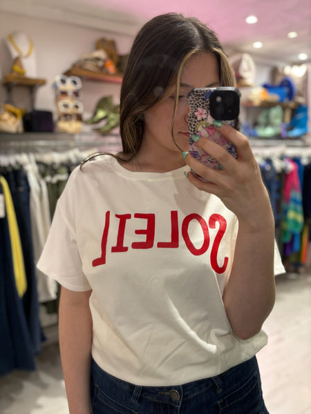 Soleil Retro Graphic Print Tee | White
