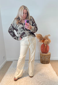 Tie Waist Wide Leg Jeans | Cream