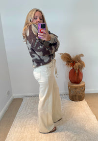 Tie Waist Wide Leg Jeans | Cream
