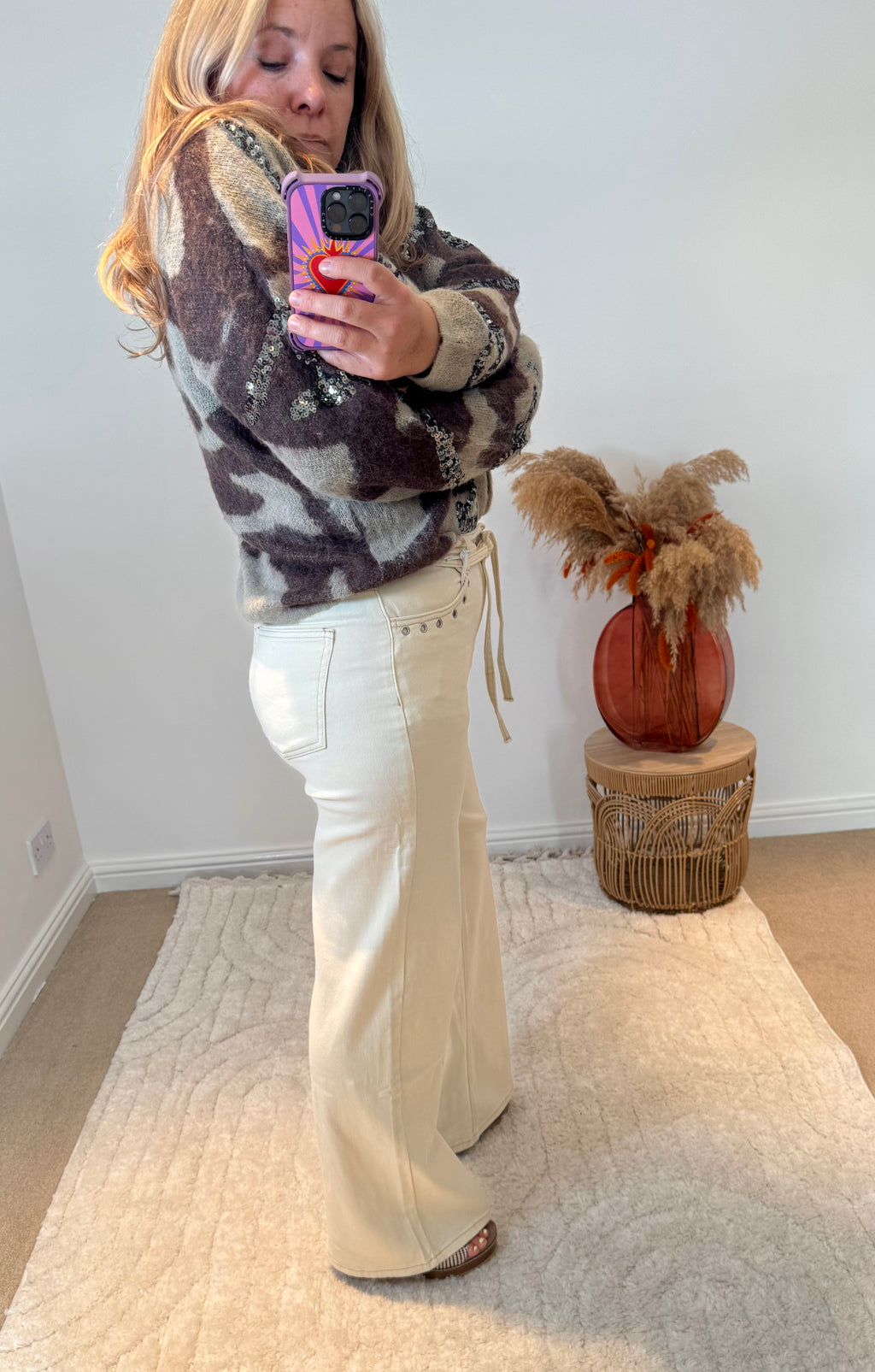 Tie Waist Wide Leg Jeans | Cream