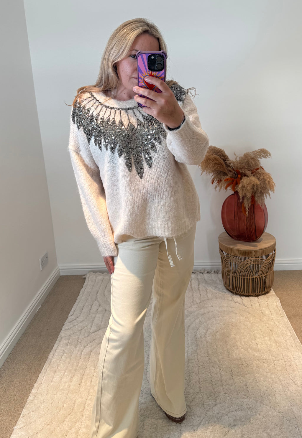 Tie Waist Wide Leg Jeans | Cream