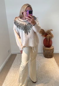Tie Waist Wide Leg Jeans | Cream