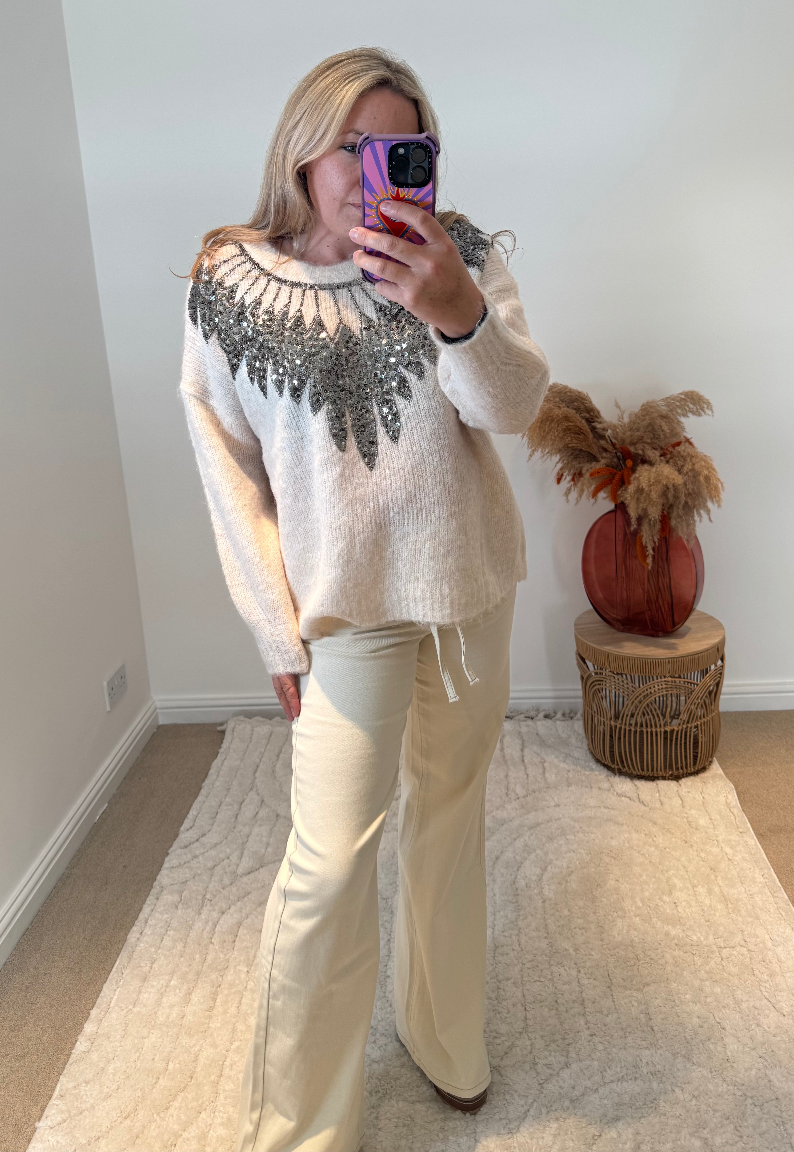 Tie Waist Wide Leg Jeans | Cream