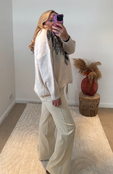 Sequin Feather Detail Jumper | Cream