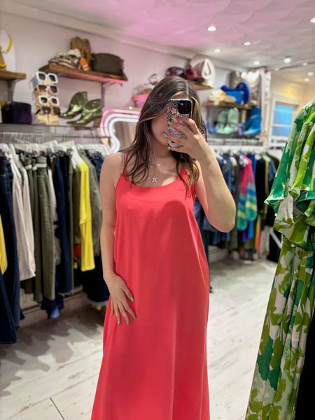 Camille Spaghetti Strap Maxi Dress | Coral