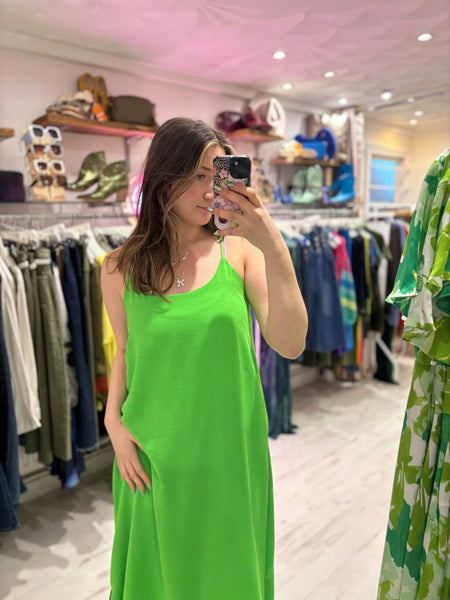Camille Spaghetti Strap Maxi Dress | Bright Green
