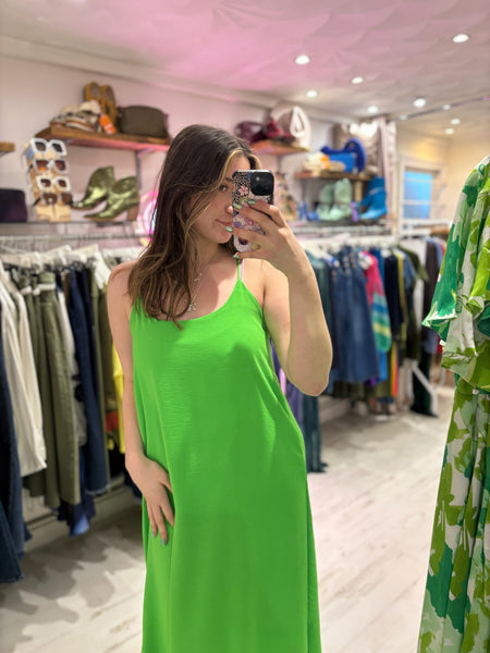 Camille Spaghetti Strap Maxi Dress | Bright Green